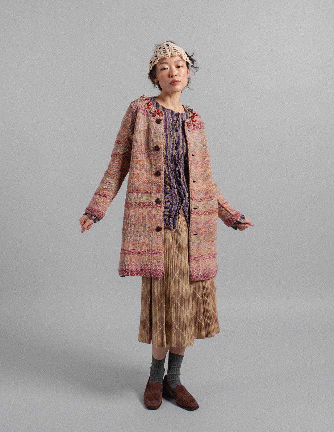 45R wool and cotton mélange sweater jacket with embellishment