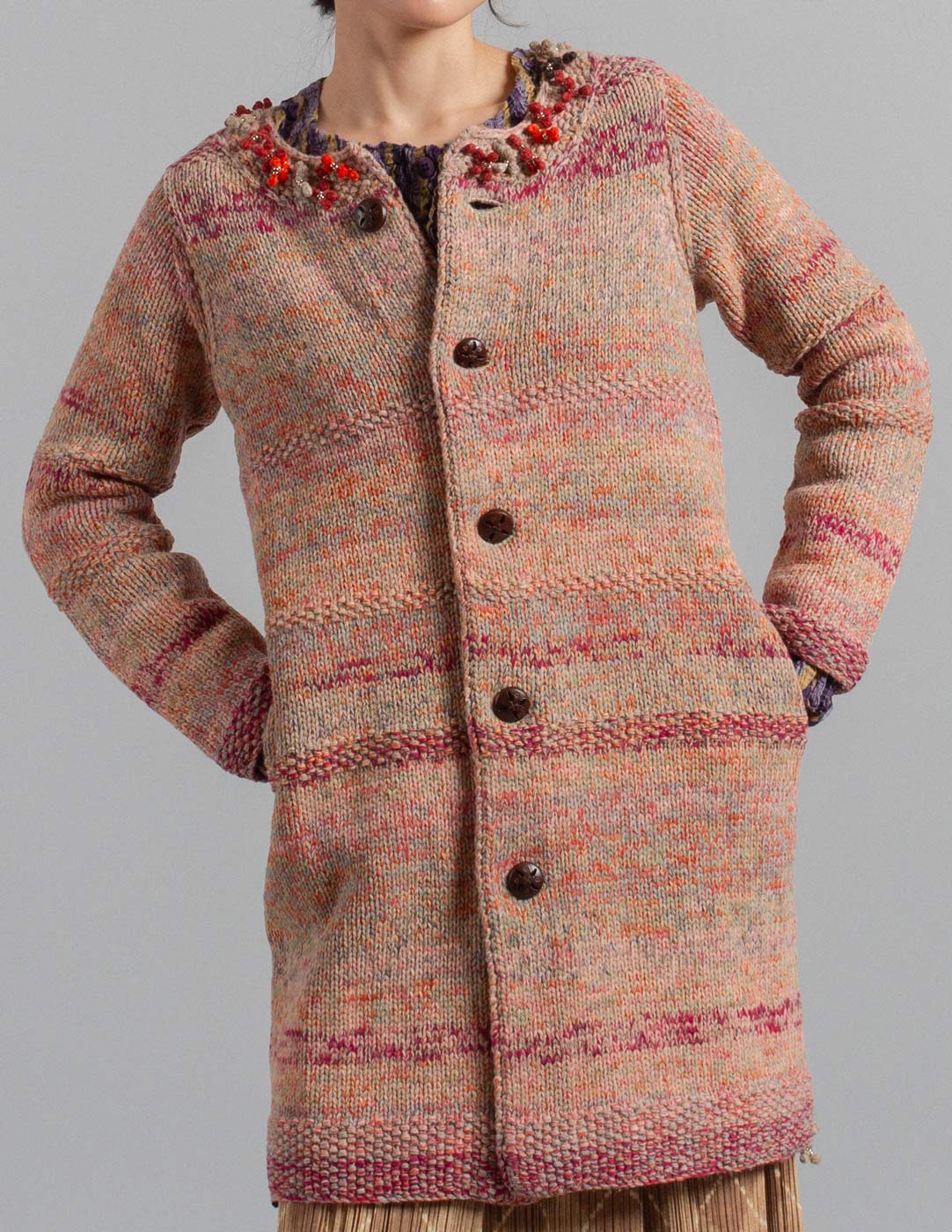 45R wool and cotton mélange sweater jacket with embellishment front detail