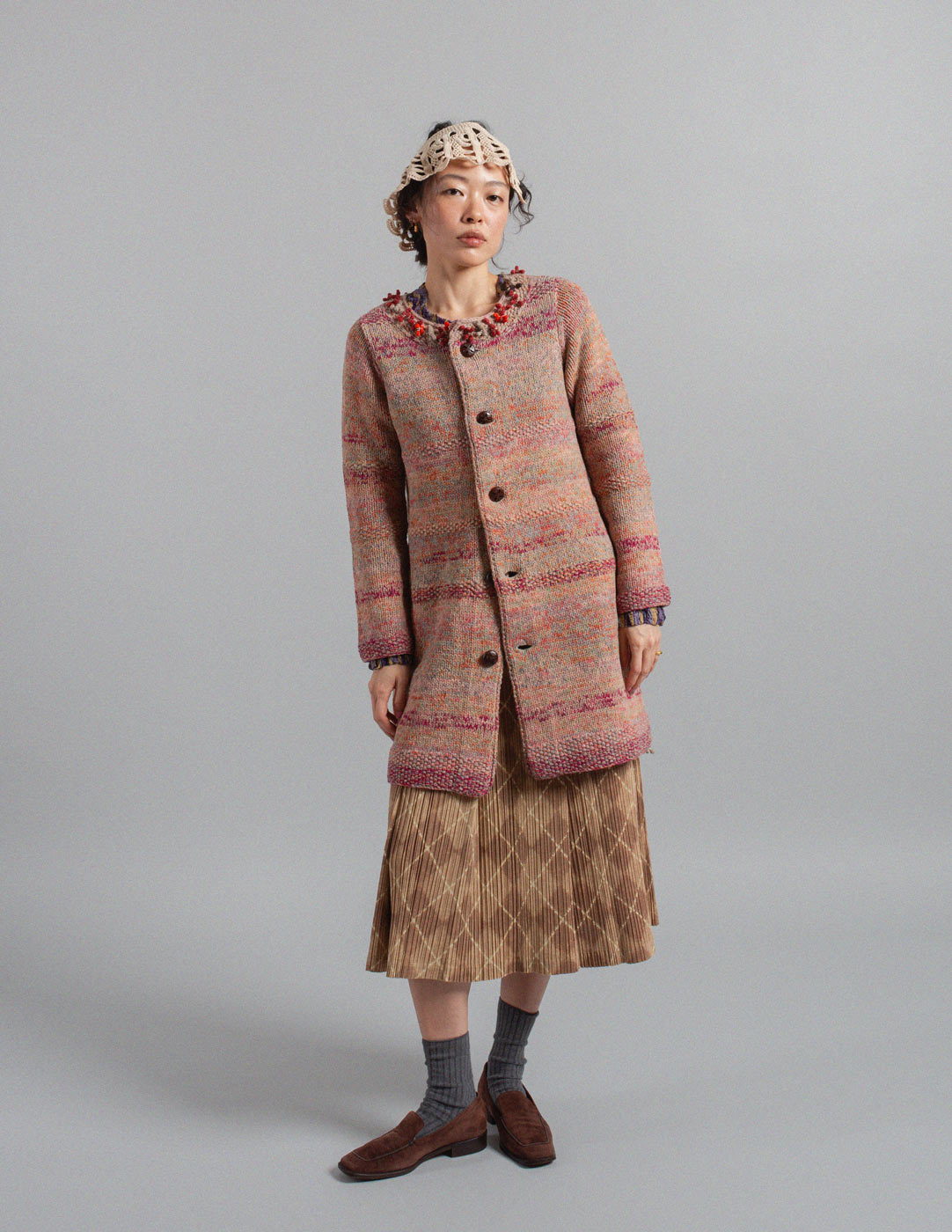 45R wool and cotton mélange sweater jacket with embellishment