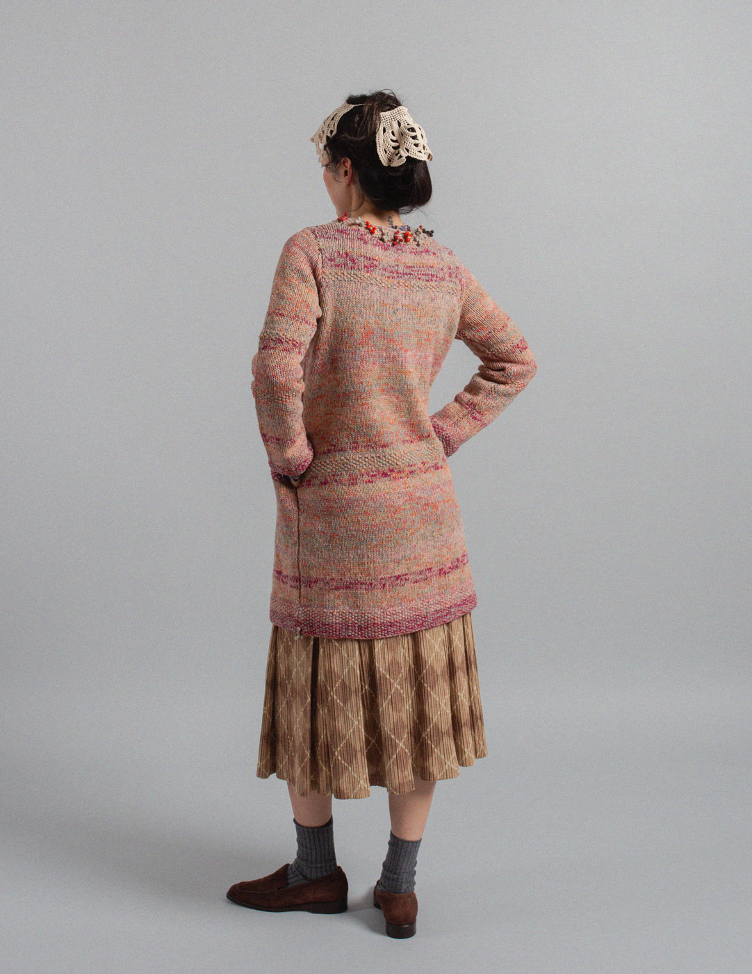 45R wool and cotton mélange sweater jacket with embellishment back view