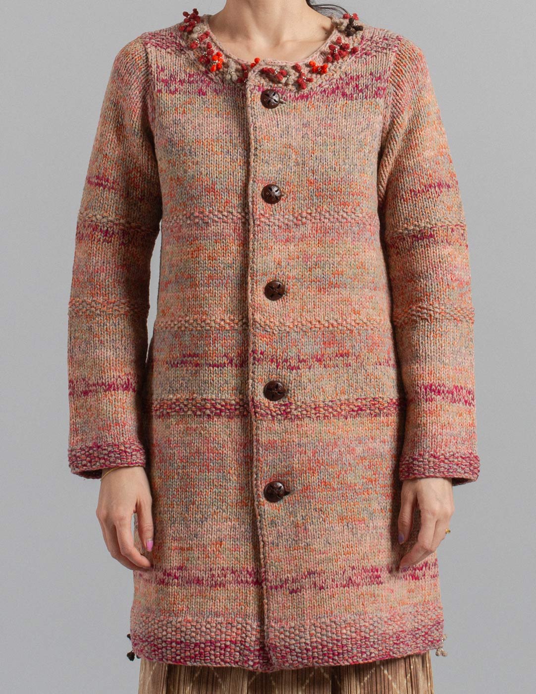 45R wool and cotton mélange sweater jacket with embellishment detail