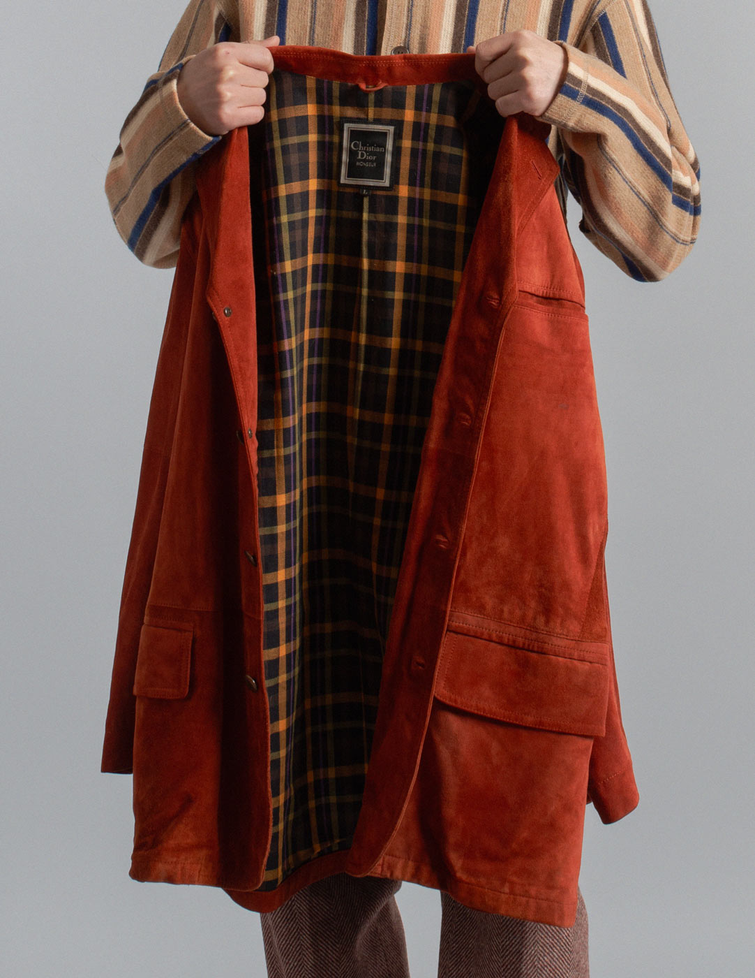 Christian Dior vintage brick red suede blazer interior detail