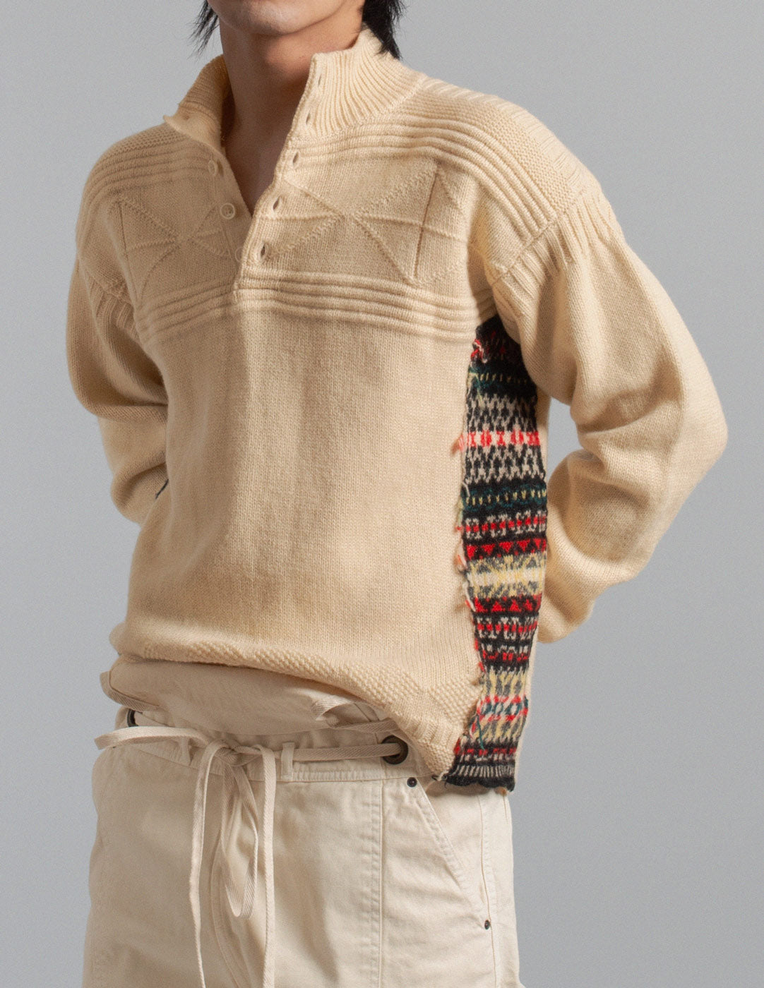 Comme des Garçons Homme vintage patchwork Fair Isle panel wool sweater detail