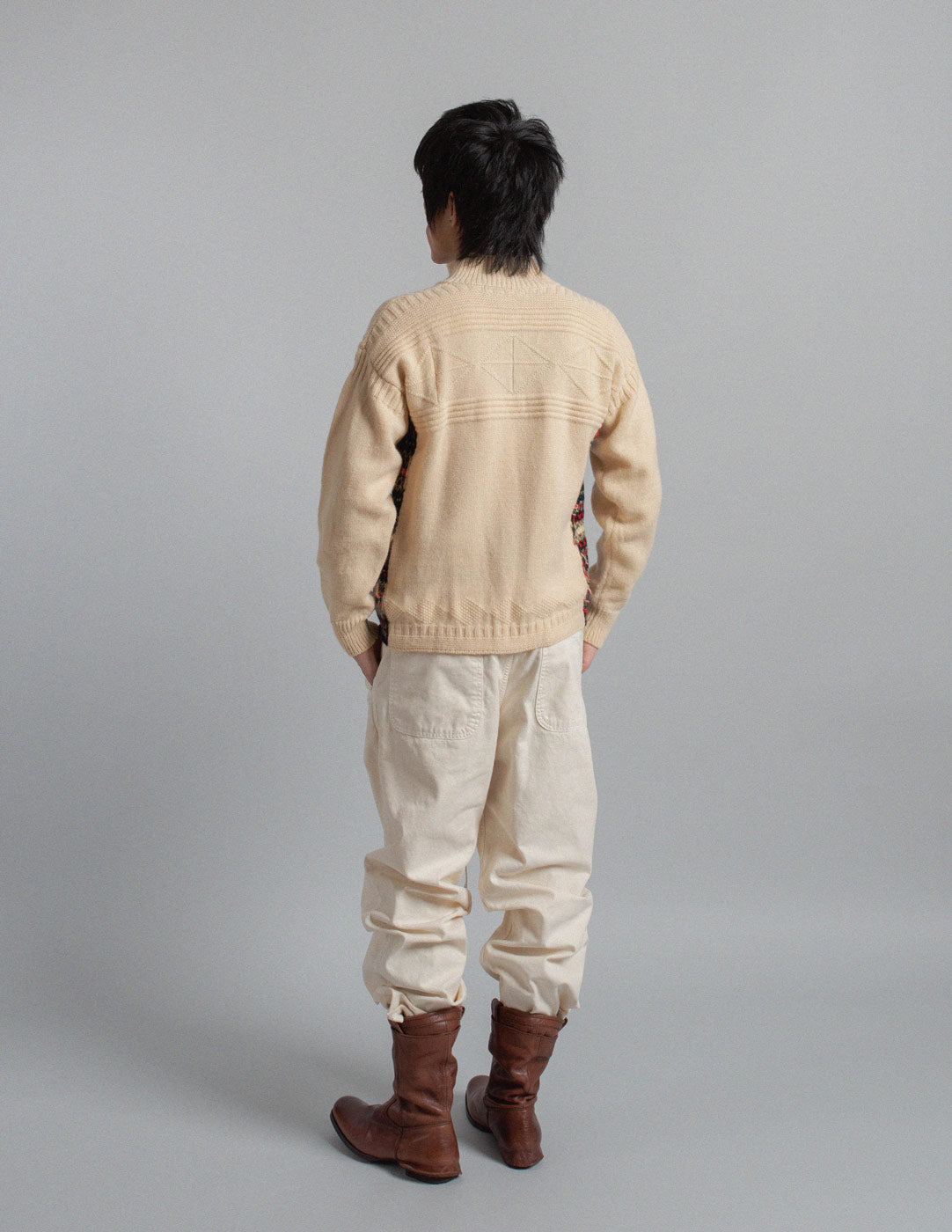 Comme des Garçons Homme vintage patchwork Fair Isle panel wool sweater back view