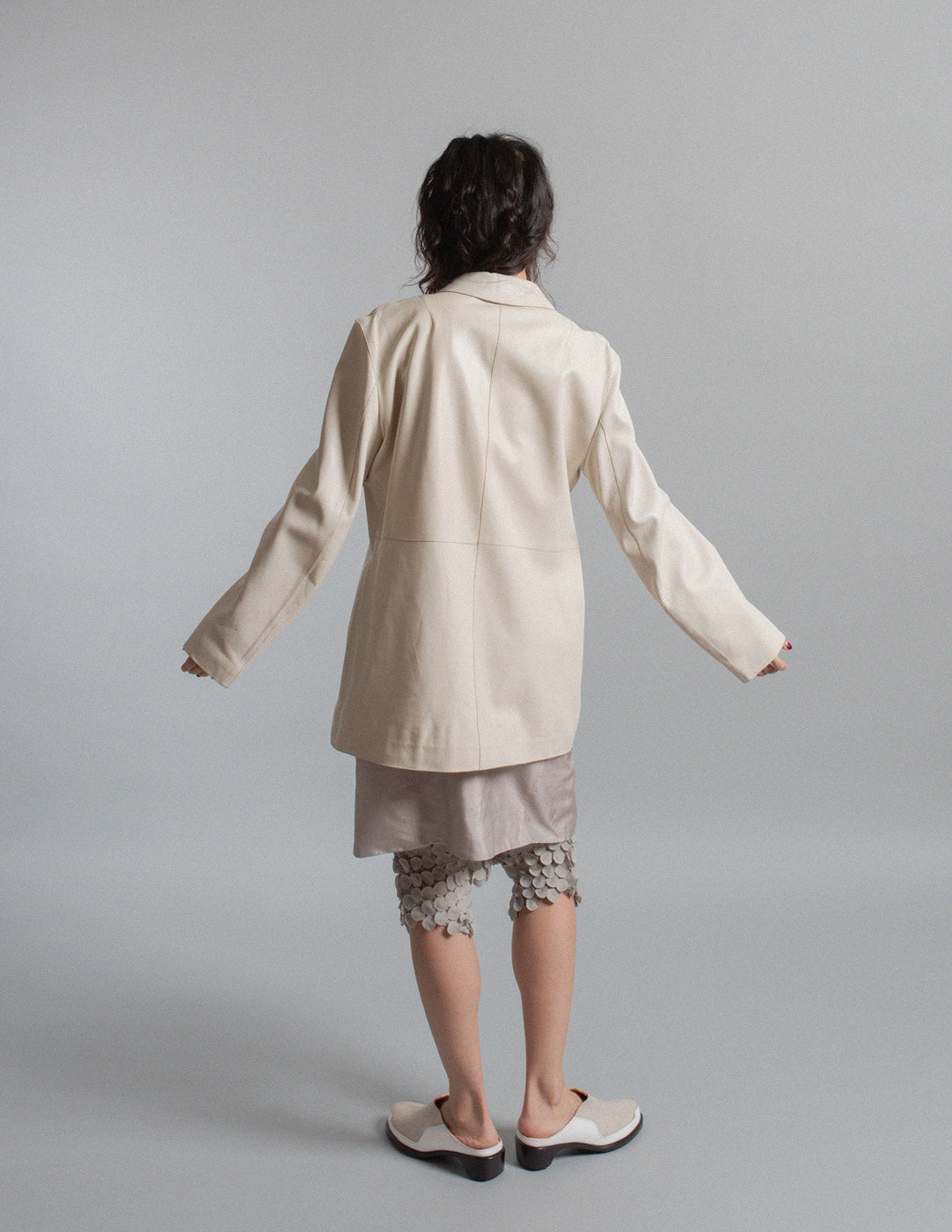 Donna Karan vintage ivory lambskin zip jacket back view