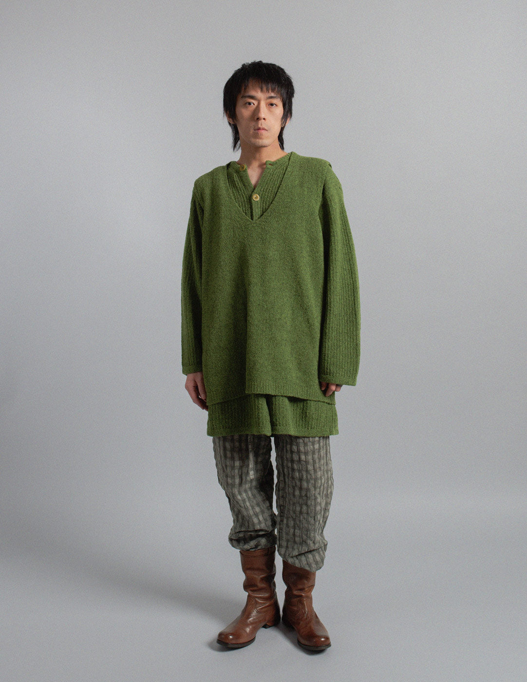 Giorgio Armani vintage moss green bouclé knit vest and cardigan set