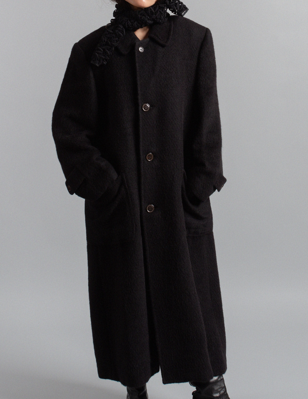 Gianfranco Ferré vintage black brushed wool coat front detail