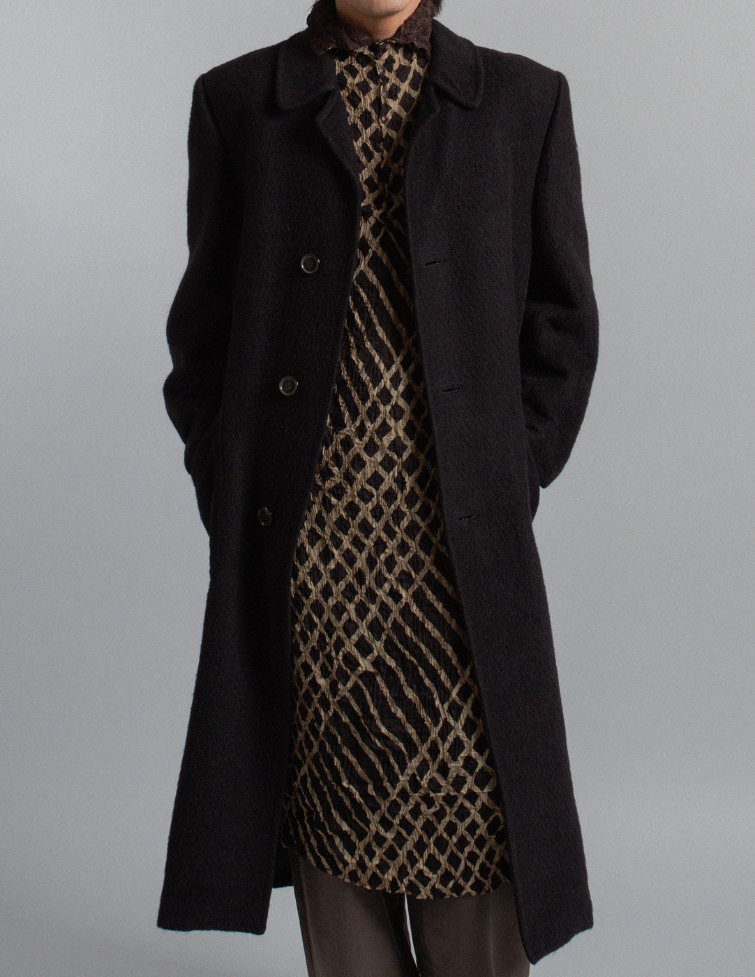Gianfranco Ferré vintage black brushed wool coat front detail