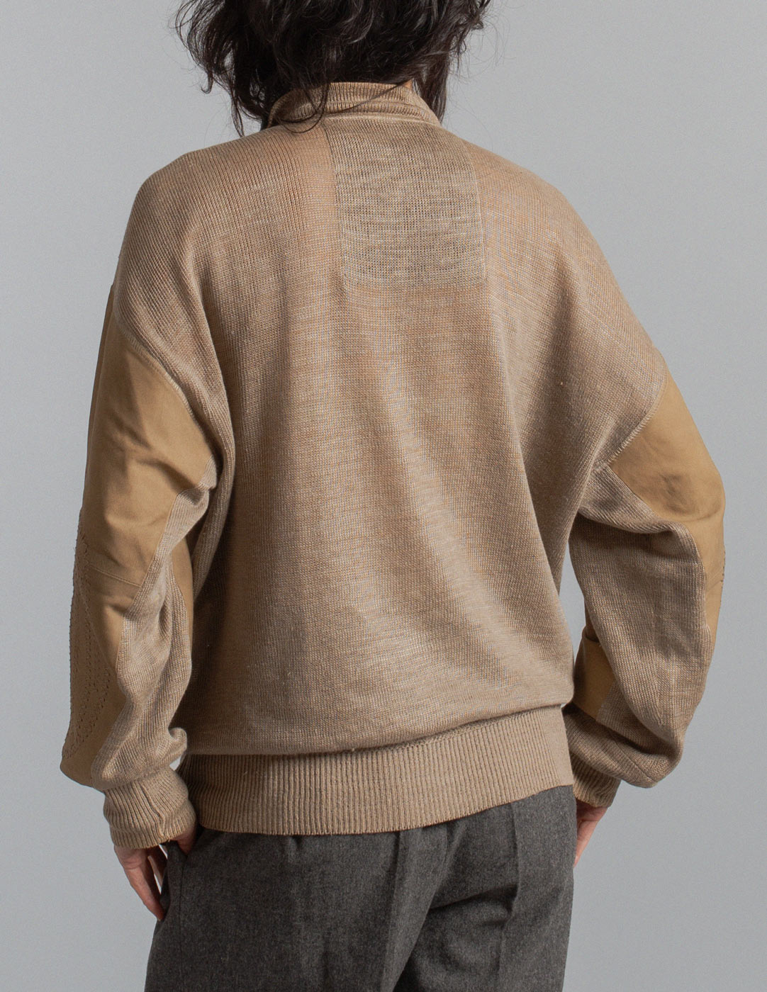 Gianfranco Ferré vintage leather and linen knit polo sweater back detail