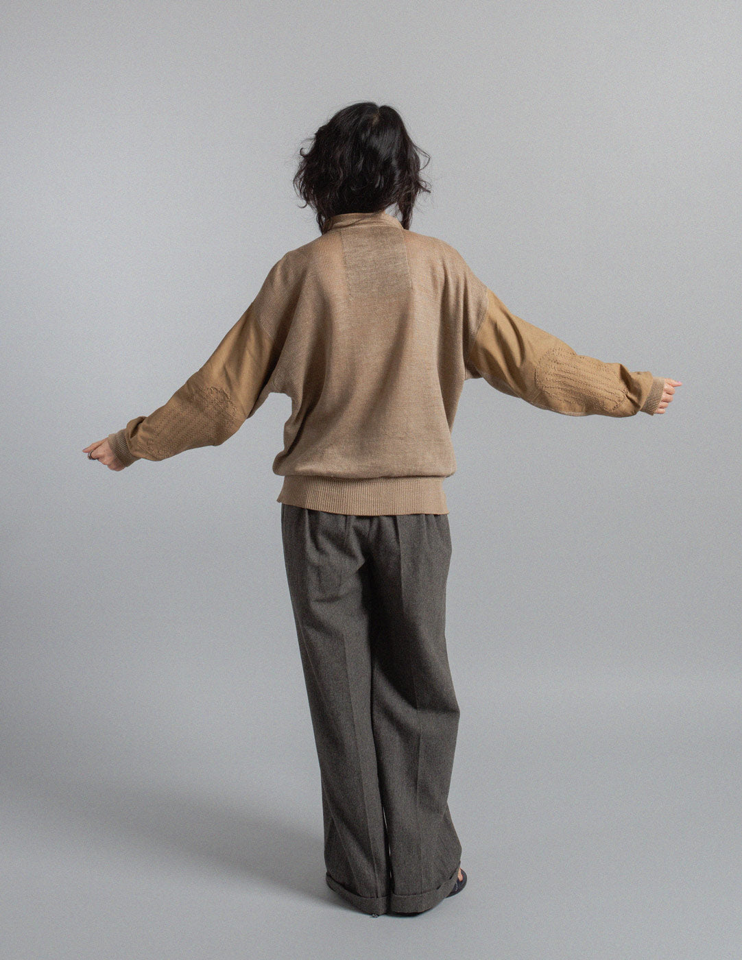 Gianfranco Ferré vintage leather and linen knit polo sweater back view