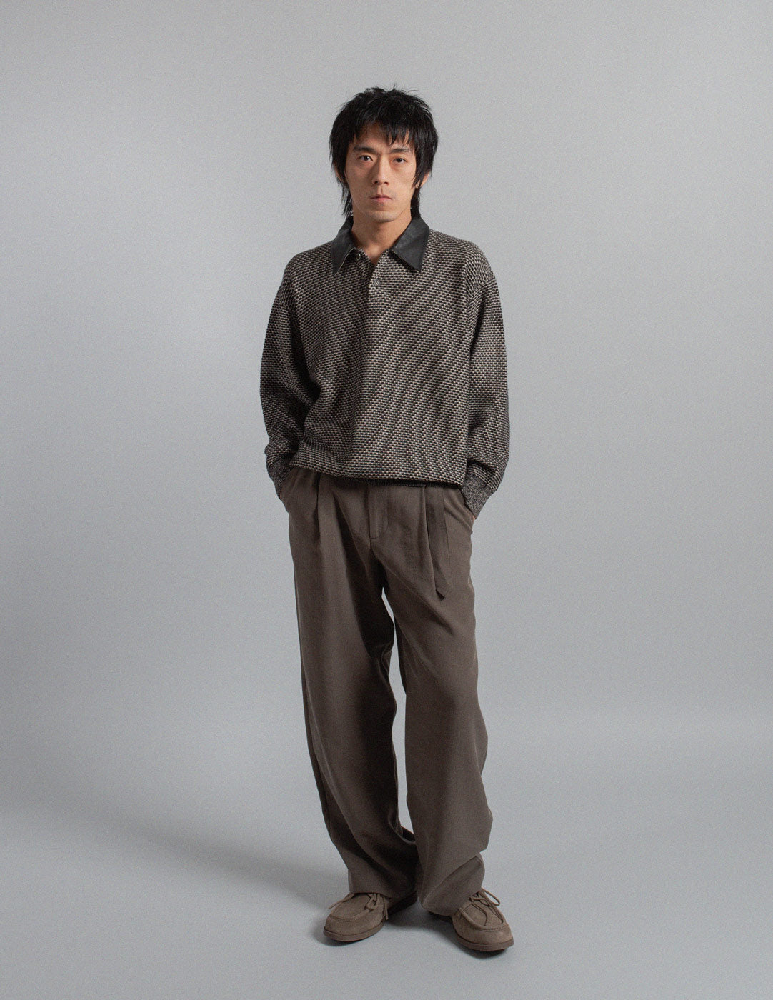 Gianfranco Ferré vintage leather-collar knit polo sweater