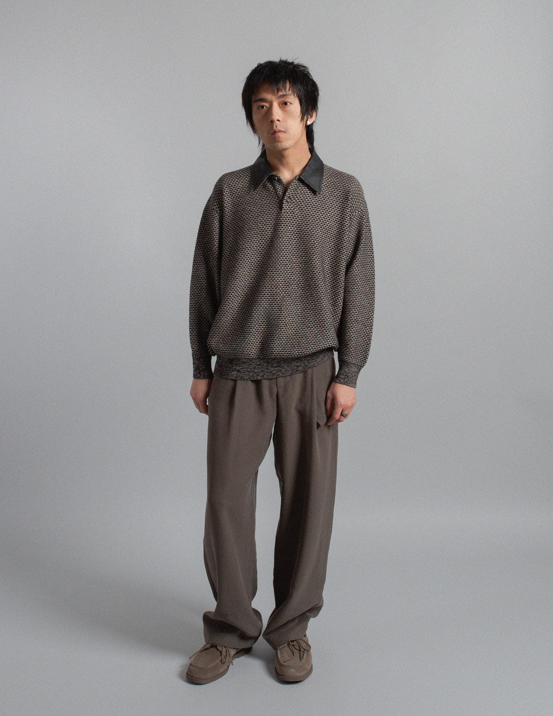 Gianfranco Ferré vintage leather-collar knit polo sweater