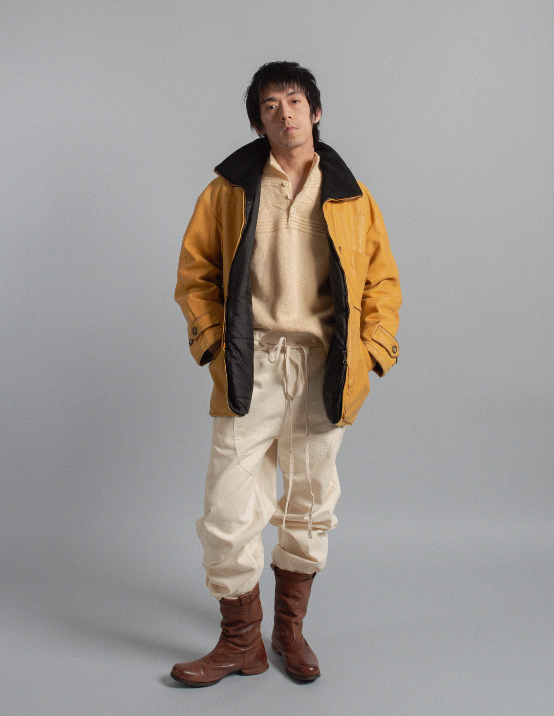 Gianfranco Ferré vintage honey mustard leather padded utility jacket