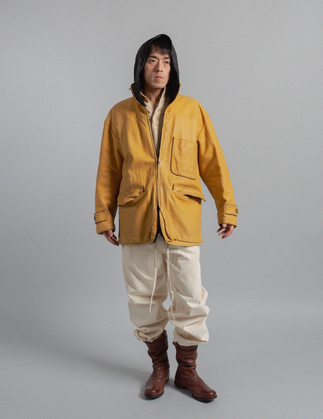 Gianfranco Ferré vintage honey mustard leather padded utility jacket