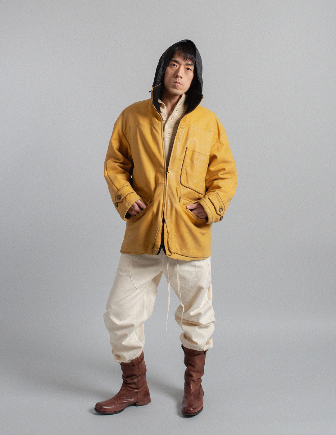 Gianfranco Ferré vintage honey mustard leather padded utility jacket