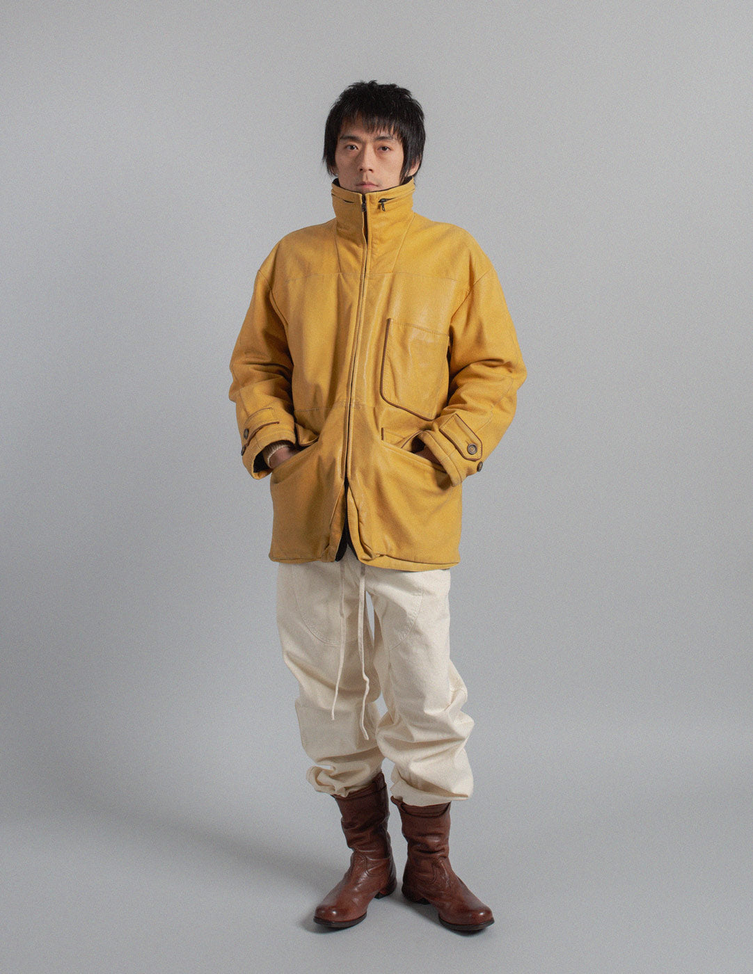 Gianfranco Ferré vintage honey mustard leather padded utility jacket