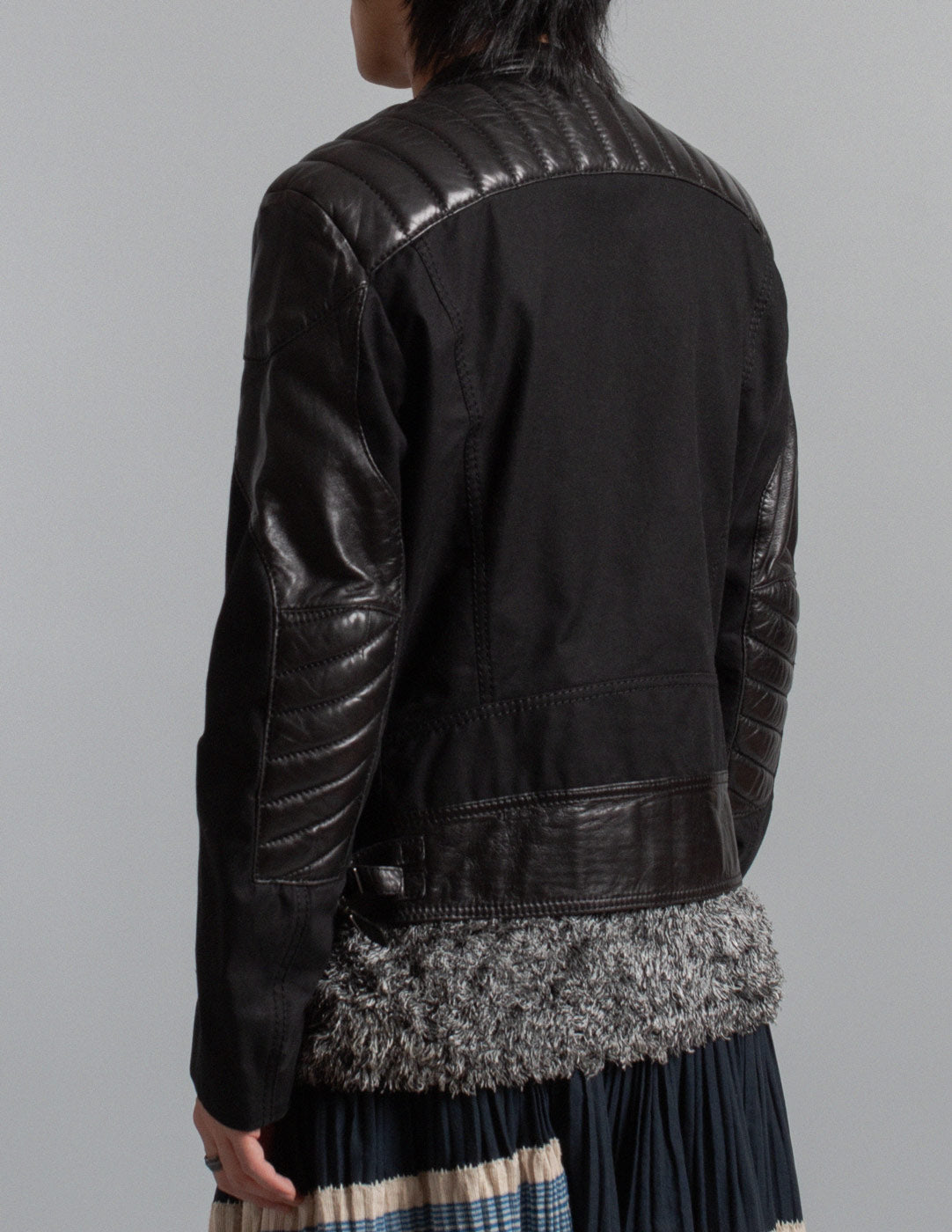 Gucci leather and cotton moto jacket side detail