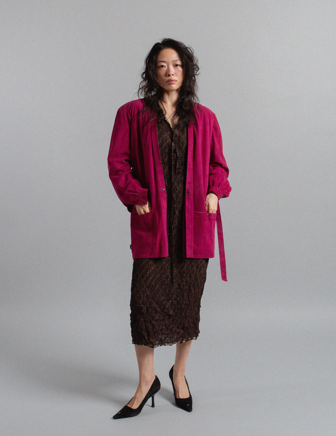 Gucci vintage magenta suede jacket with belt