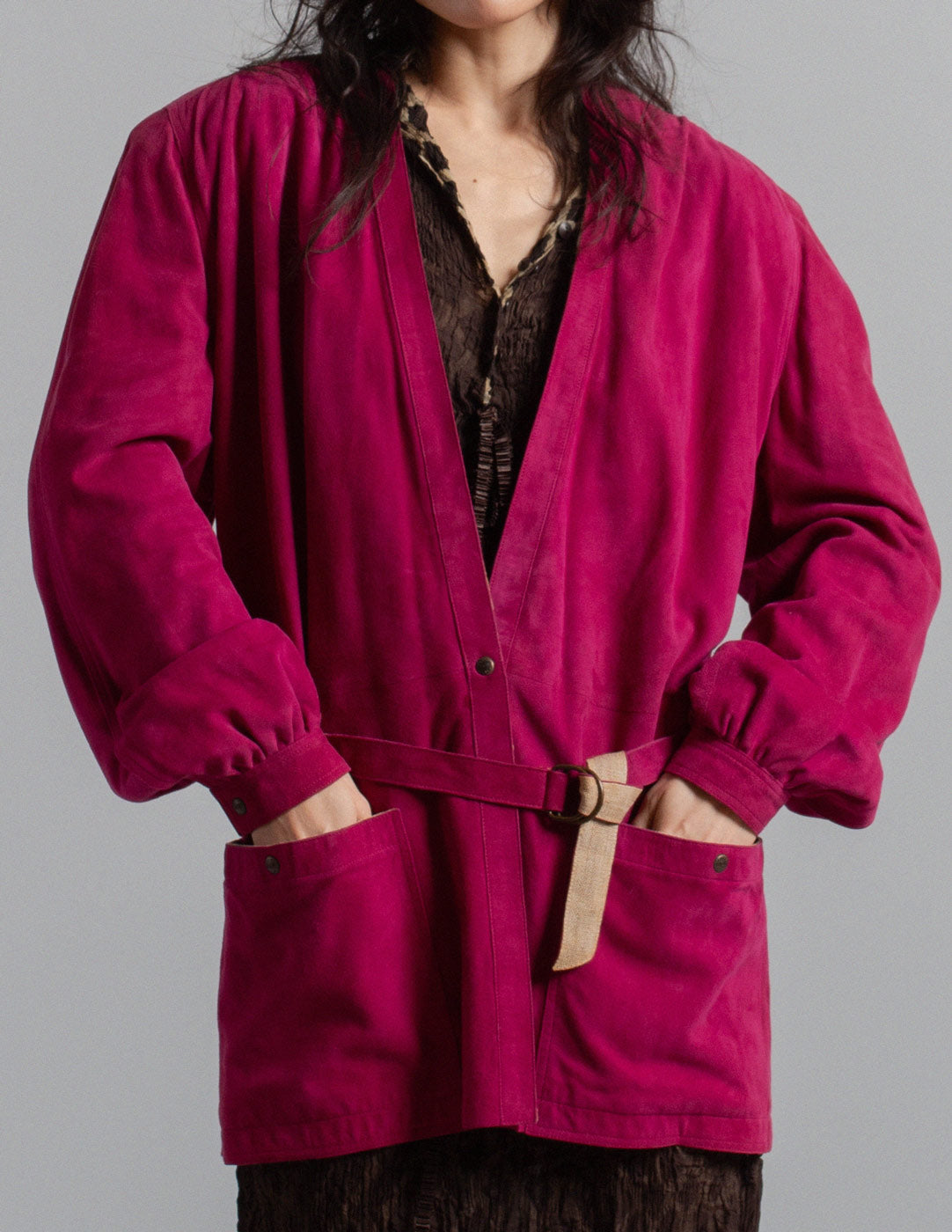 Gucci vintage magenta suede jacket with belt detail