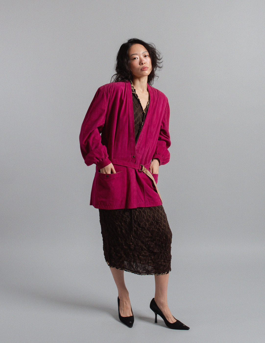 Gucci vintage magenta suede jacket with belt