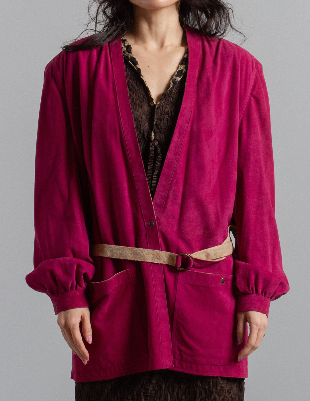 Gucci vintage magenta suede jacket with belt detail