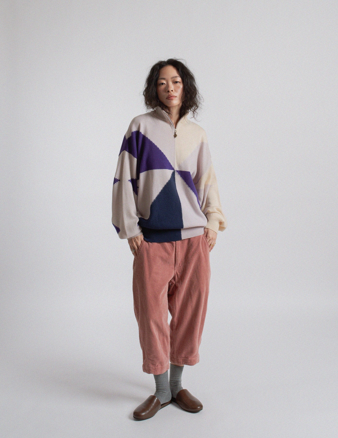 Comme des Garçons Homme dusty rose corduroy cropped cocoon pants