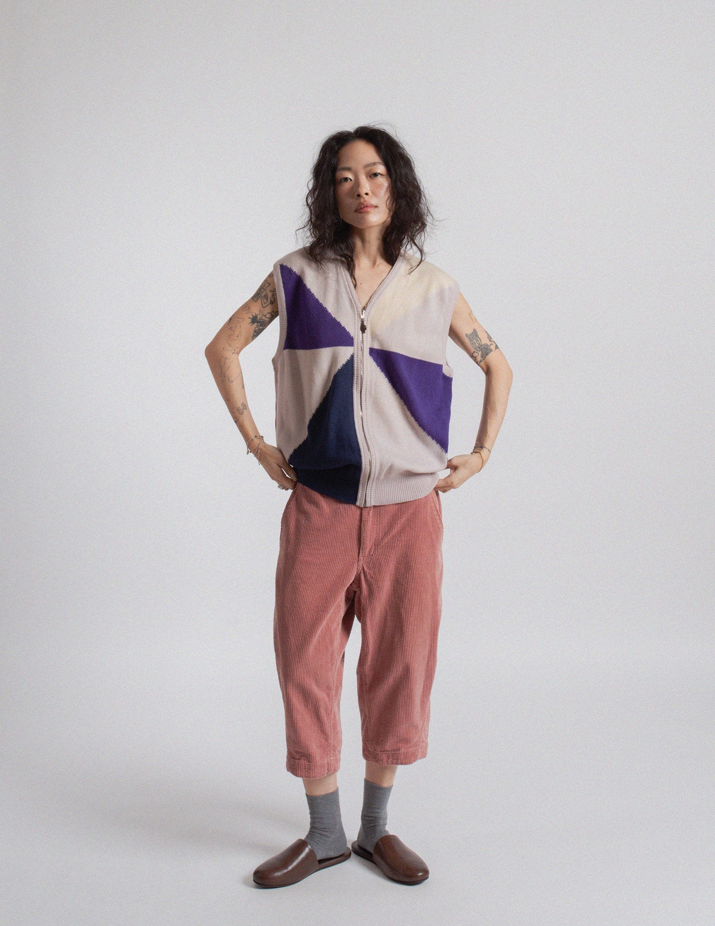 Comme des Garçons Homme dusty rose corduroy cropped cocoon pants
