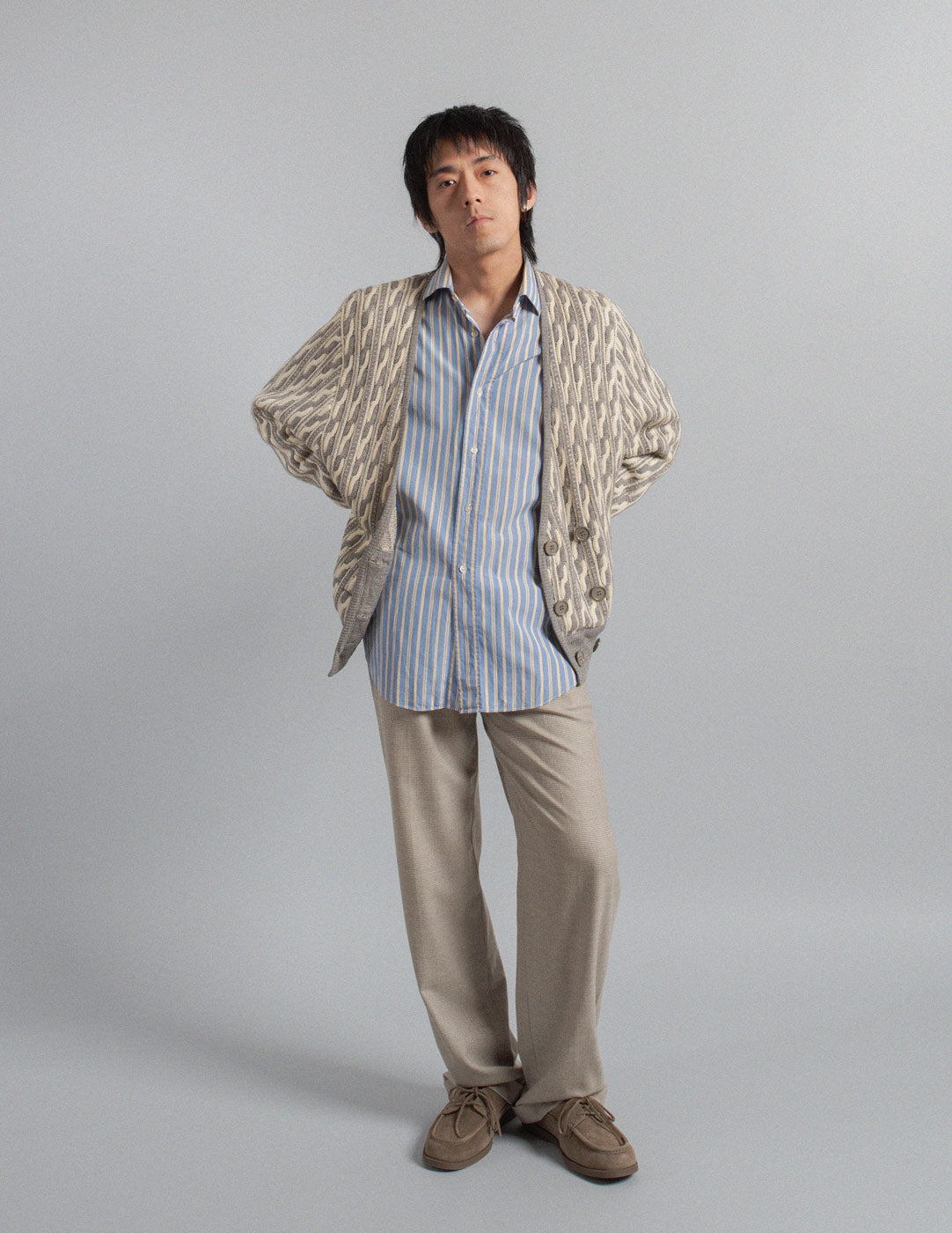 Hermès blue and yellow stripe cotton button-down shirt layered