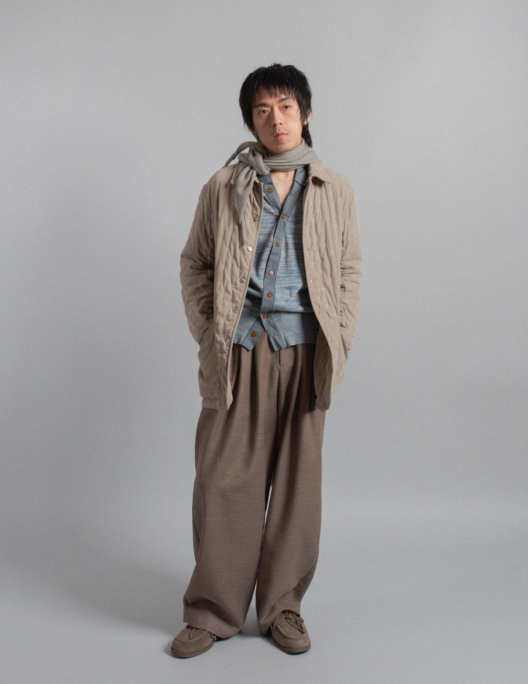 Vivienne Westwood Man dusty blue cotton and linen mélange knit cardigan