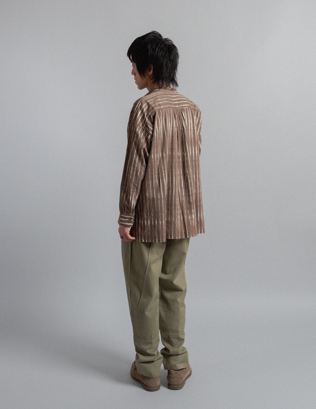 Issey Miyake vintage brushstroke striped cotton band collar shirt back view