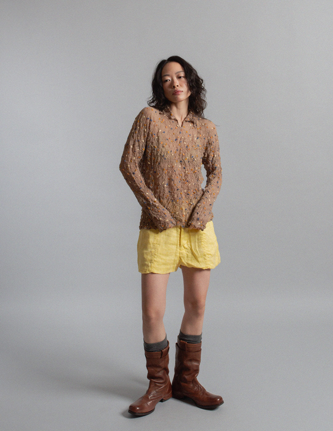 Issey Miyake vintage embroidered confetti crinkled top