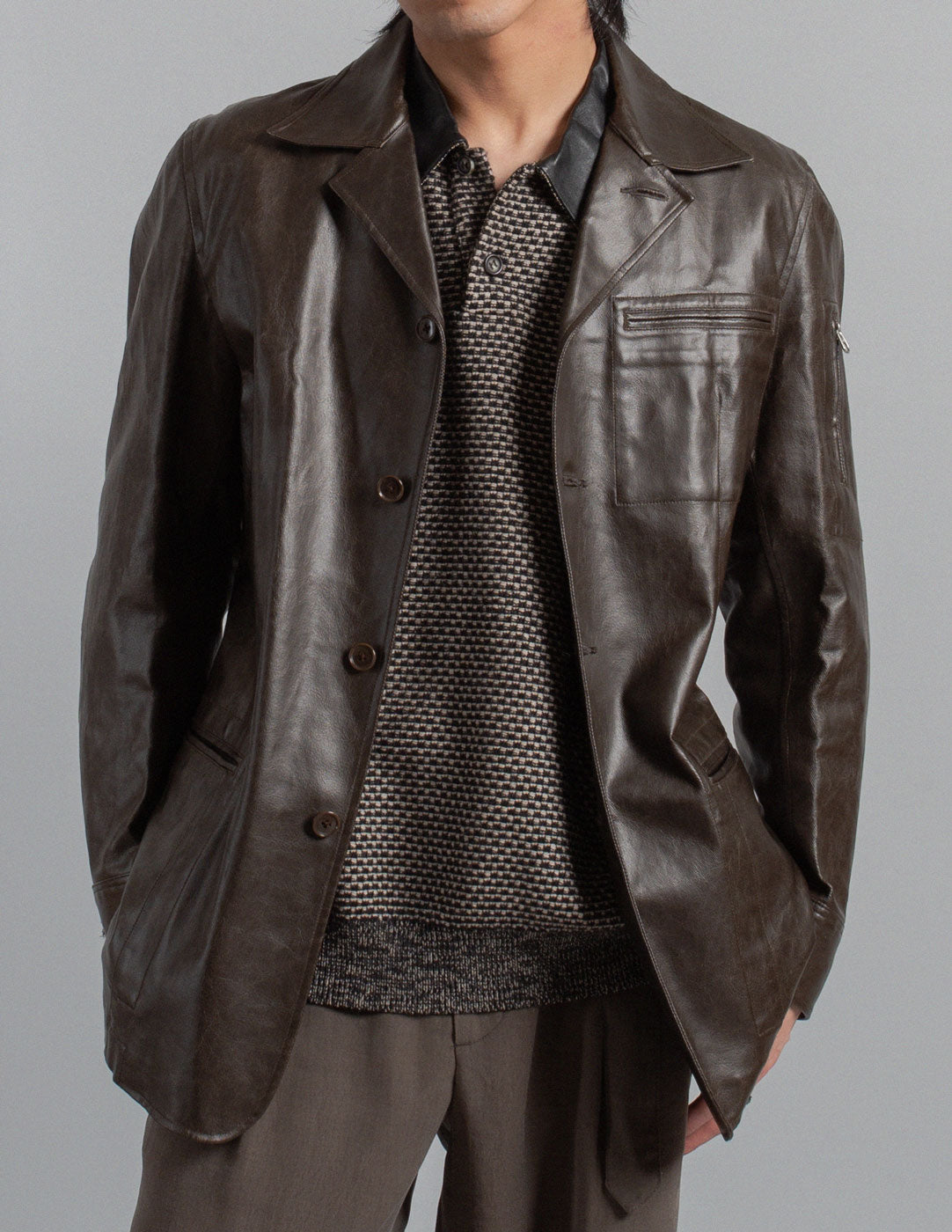 Issey Miyake vintage laminated cotton blazer front detail