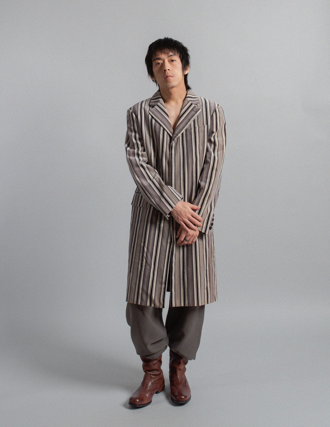 Jean Paul Gaultier vintage vertical stripe velvet coat