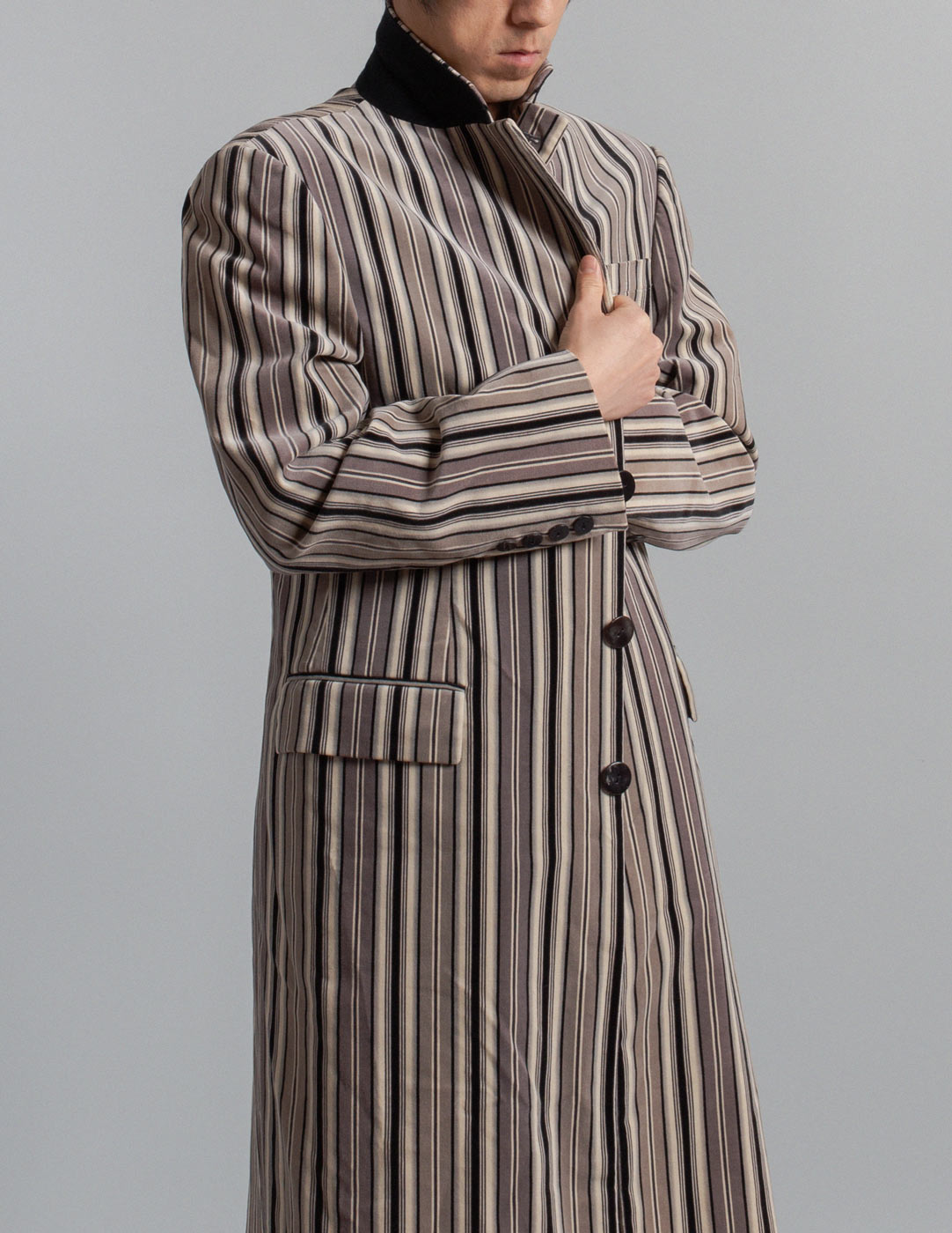 Jean Paul Gaultier vintage vertical stripe velvet coat detail