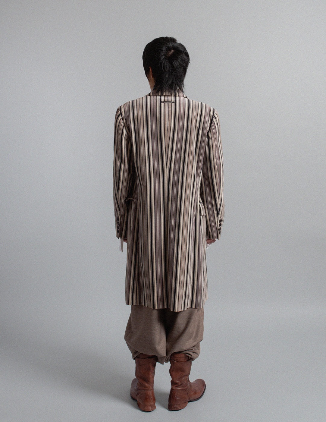 Jean Paul Gaultier vintage vertical stripe velvet coat back view