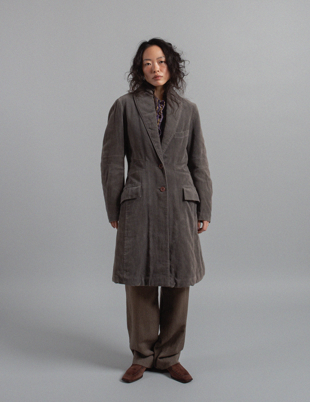 Issey Miyake charcoal velvet sculpted coat