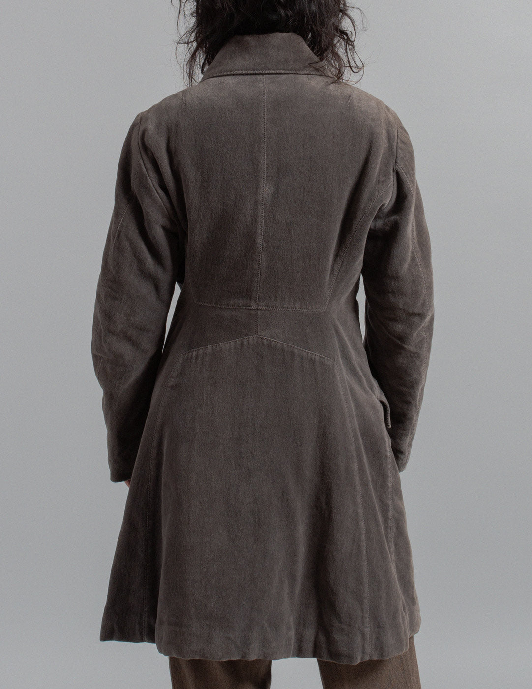 Issey Miyake charcoal velvet sculpted coat back detail