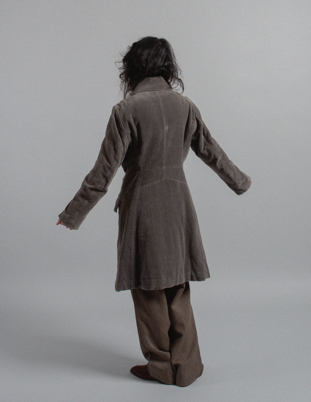 Issey Miyake charcoal velvet sculpted coat back view