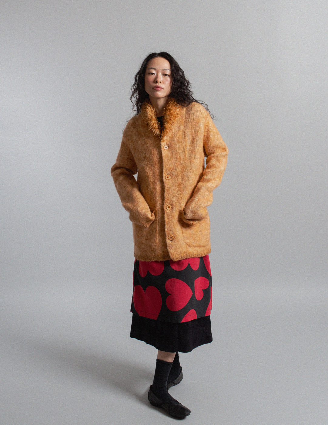Issey Miyake vintage textured wool knit jacket with shag collar