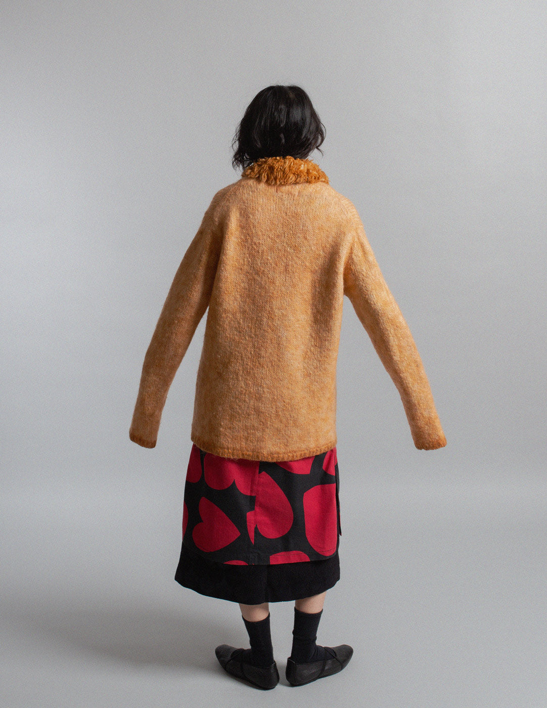 Issey Miyake vintage textured wool knit jacket with shag collar back view