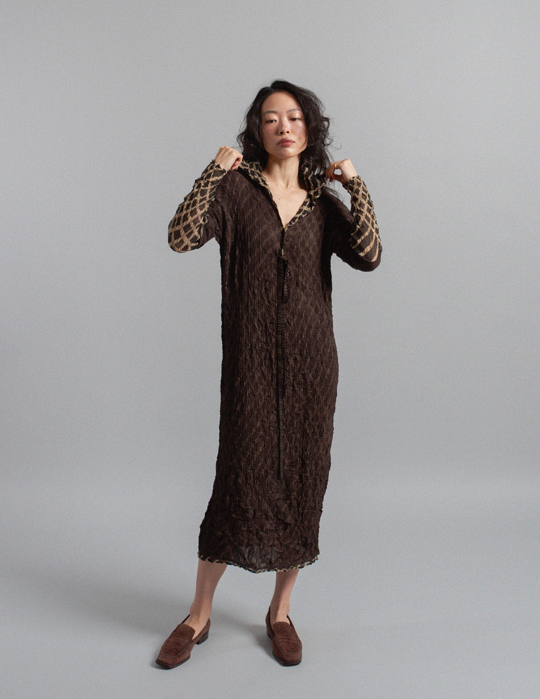 Issey Miyake vintage reversible geometric pattern crinkled dress