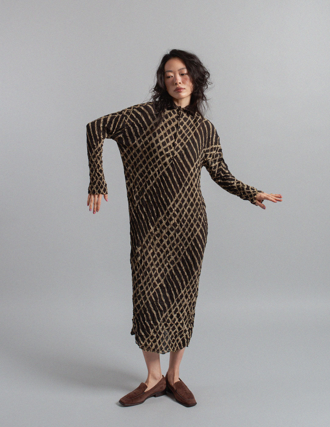 Issey Miyake vintage reversible geometric pattern crinkled dress