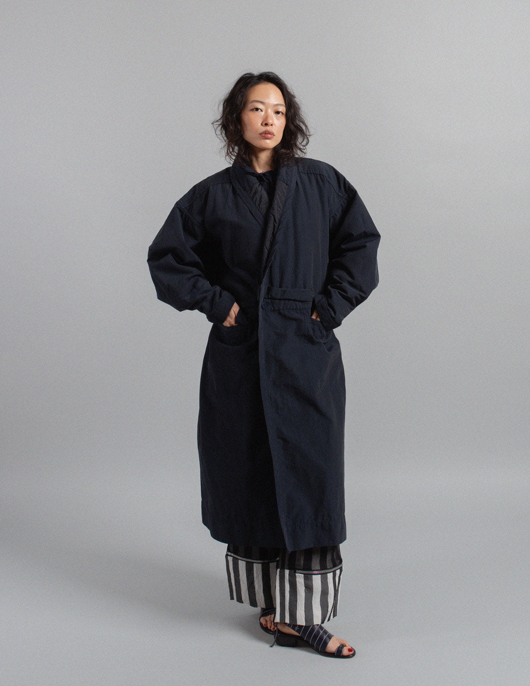 Plantation vintage navy quilted wrap coat