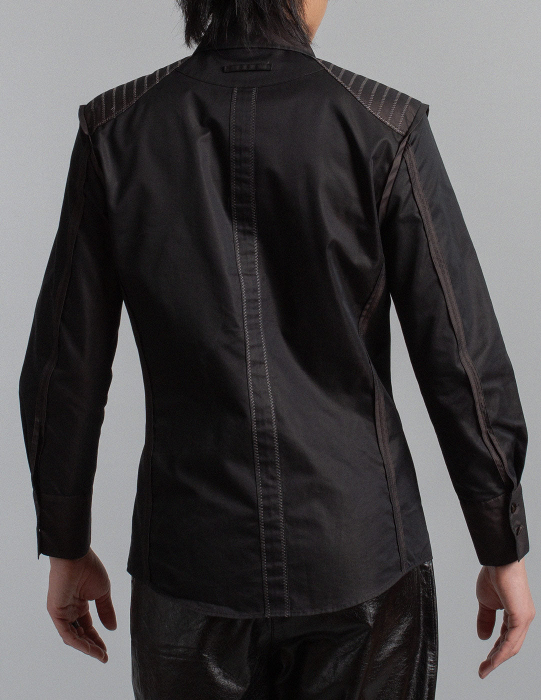 vintage structured zip shirt jacket with contrasting stitching details