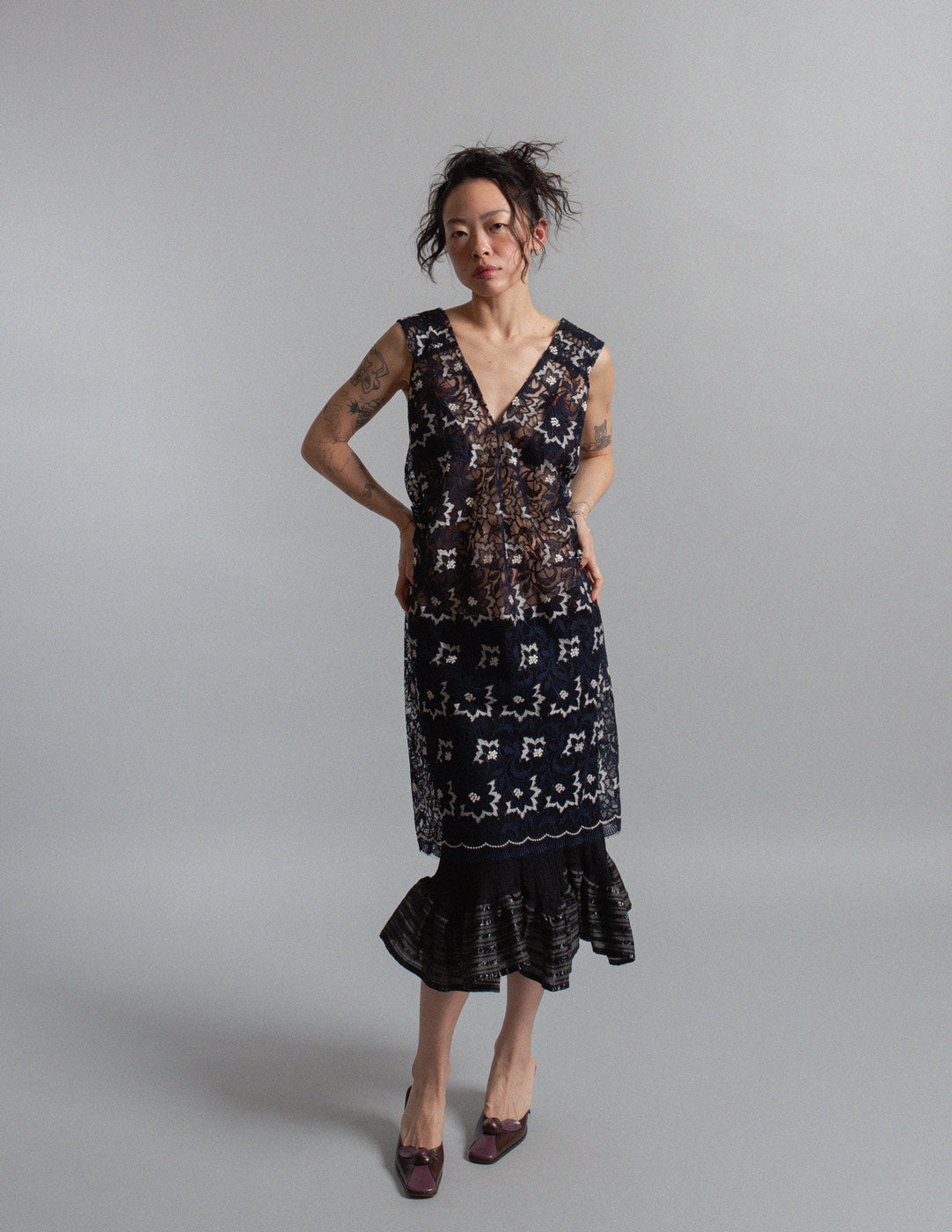 Junya Watanabe floral lace deep-v dress