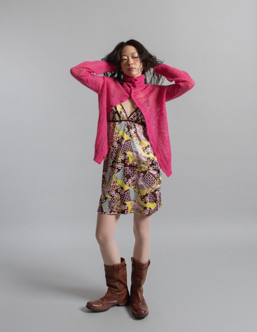 Junya Watanabe vintage fuchsia mohair lace knit cardigan