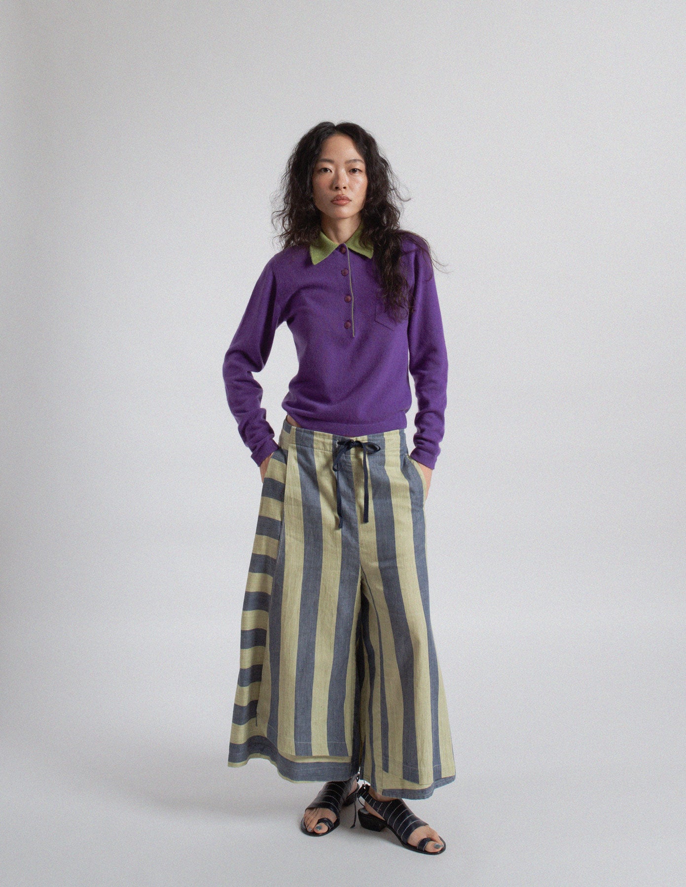vintage purple and green cashmere polo knit
