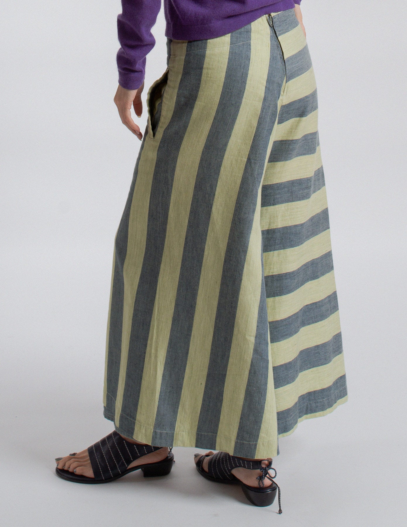 Kapital striped linen wide-leg trousers back detail