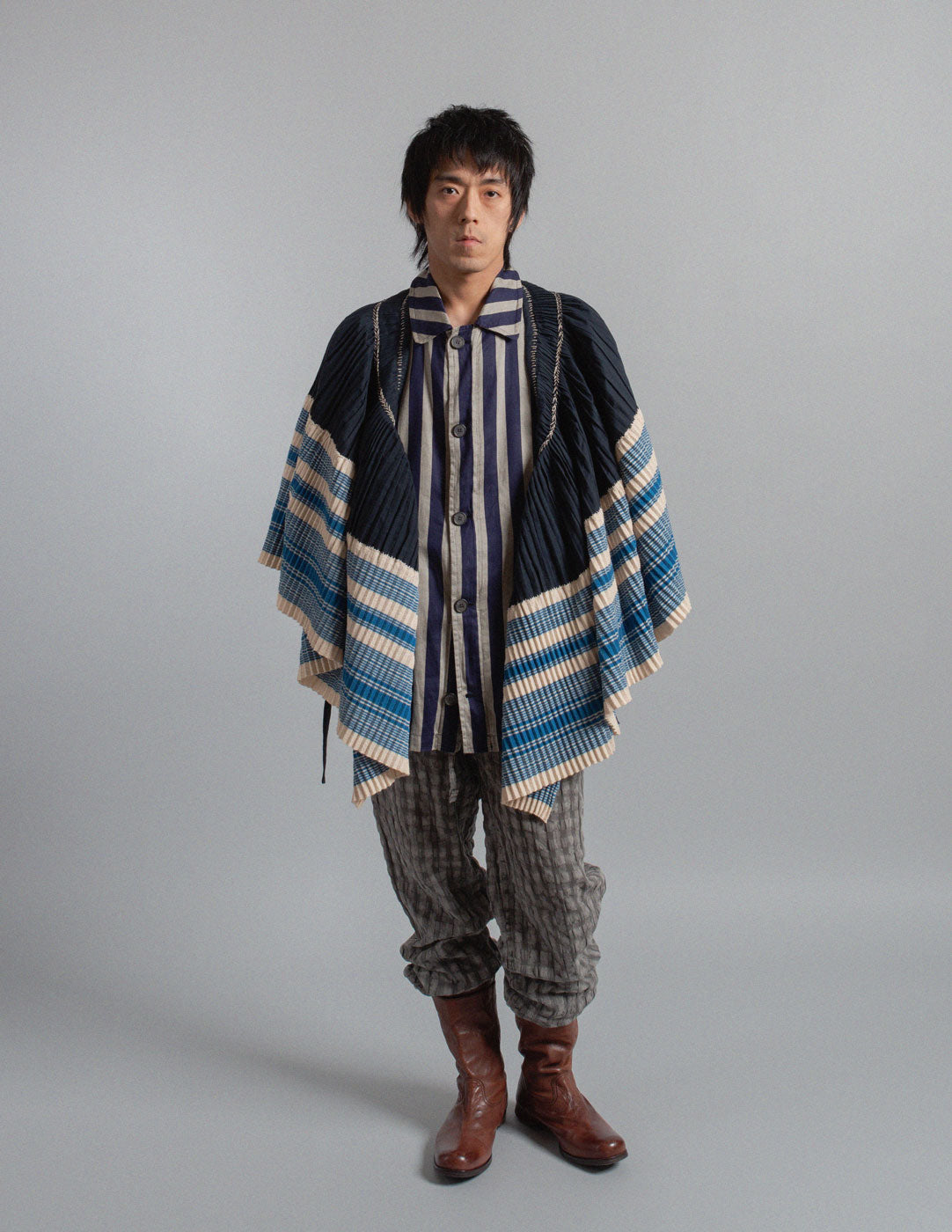 Kapital indigo pleated smocked convertible wrap skirt