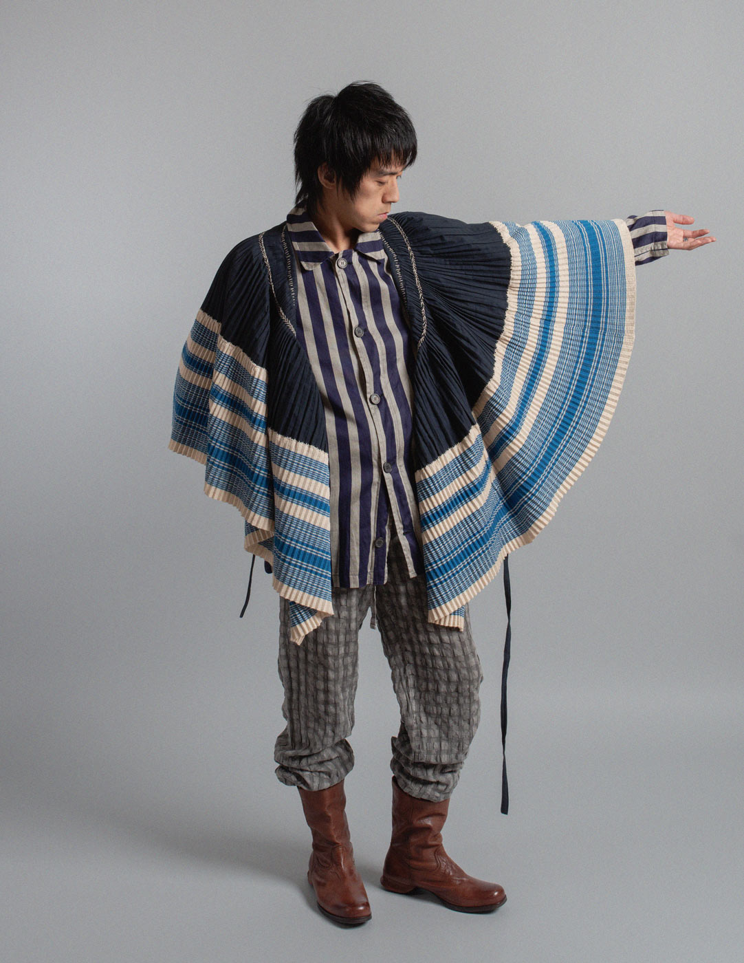 Kapital indigo pleated smocked convertible wrap skirt